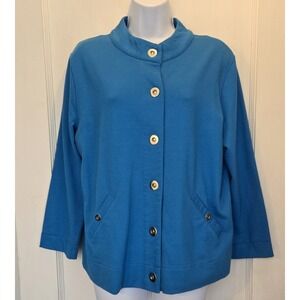 VTG Southern Lady Brand Classy Soft ‎ Snap Down Blue Cardigan  w/ Pockets Medium